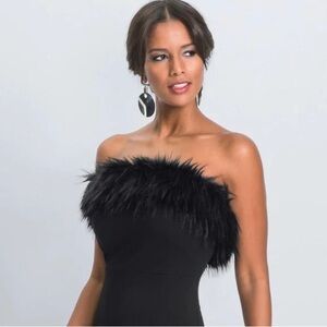 Venus Black Dress with Fur, strapless fitted NEW  Perfect New Years Eve Dress